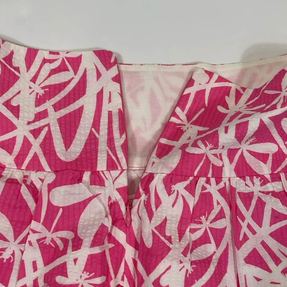 Lilly Pulitzer Mini Skirt Size 0 Pink And White Dragonfly Print Scalloped EUC